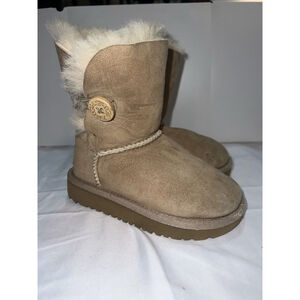 UGG Bailey Button Boots baby Toddler Sz 4/5 Chestnut Brown Girl Suede Used